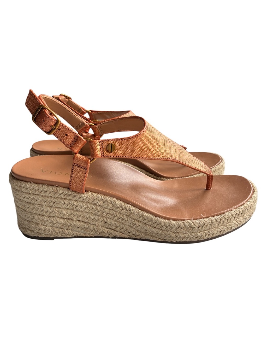 Vionic Kirra Wedge Sandals Copper Metallic Thong Espadrille 8 - Picture 6 of 12
